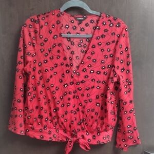 Express Red Floral Wrap Blouse